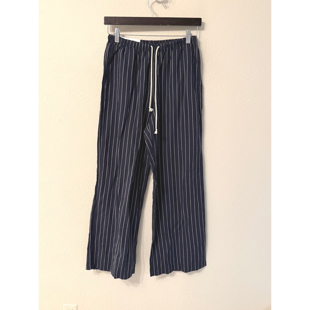 NEW Uniqlo Navy Blue Pinstripe Linen Blend Easy Pants Small Coastal Nautical